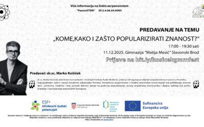GIMNAZIJA „MATIJA MESIĆ“ NAJAVLJUJE STRUČNO PREDAVANJE dr. sc. MARKA KOSIČEKA